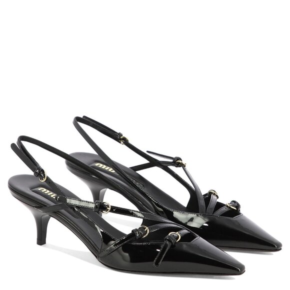 Miu Miu Patent Leather Slingback Pumps With Buckles 55Mm IT 39 Women - Picture 2 of 5